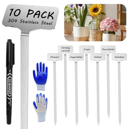 304 Stainless Steel Plant Label, 10 Waterproof Metal Plant Label Stakes and Marker Pen, 7.87" Garden Markers for Outdoor Indoor Plants Identification. - size: 7.87inch