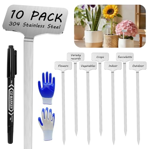 304 Stainless Steel Plant Label, 10 Waterproof Metal Plant Label Stakes and Marker Pen, 7.87" Garden Markers for Outdoor Indoor Plants Identification. - size: 7.87inch