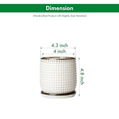 D'vine Dev Beaded Ceramic Pot with Saucer, 4 in, Smoked White, 27-C-Z-1 - color: Smoked White, size: 4.3 Inch