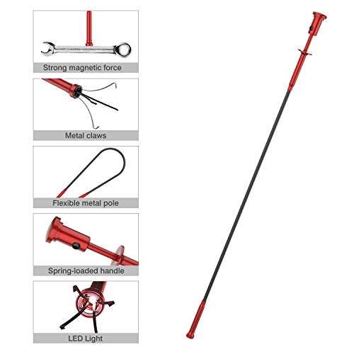 Housolution Grabber Tool Magnetic, Bendable Reacher with LED Lights, Red - color: Claw Grabber-red