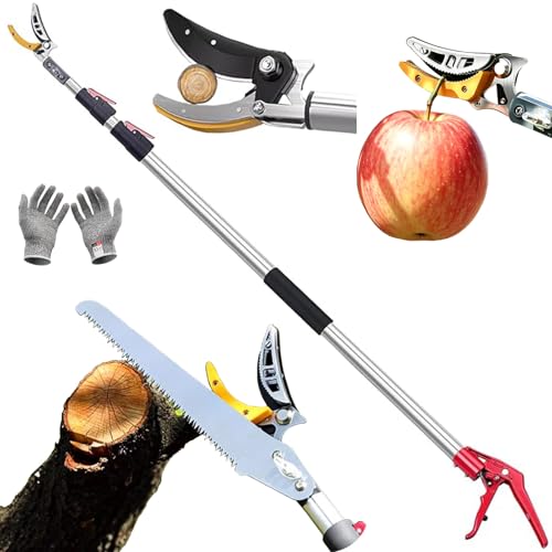 xixi-home 4.6-9.8 Ft Cut and Hold Pruning Trimmer,3 Sections Extendable Tree Pruner Lightweight Tree Trimmers,Long Reach Pole Saw Pruning Shears Telescoping Fruit Picker（with Spare Blade Head） - size: 1.4-3m -2