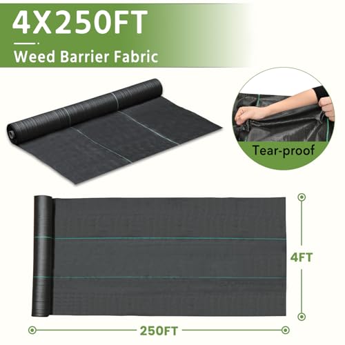 Pattiumo Weed Barrier Fabric 4x250FT Landscape Fabric 3.2oz Weed Barrier Fabric Heavy Duty for Landscaping Fabric Garden Fabric Weed Barrier Weed Blocker Garden Bed Cover, Commercial Driveway - size: 4X250 FT