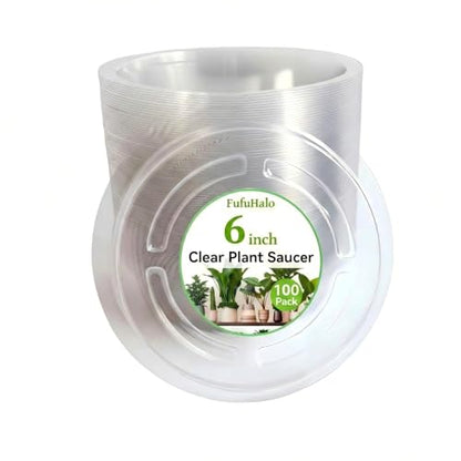 100 Pcs 6 Inch Clear Plant Saucers Bulk, Plastic Plant Saucer - size: 6inch（100 Pack）
