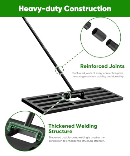 Lawn Leveling Rake 44x10 inch, Heavy Duty Reinforced Lawn Leveler Tool, Garden Landscape Rake with 77" Adjustable Handle, Yard Ground Leveler for Backyard, Garden, Golf Course, Farm, Pasture