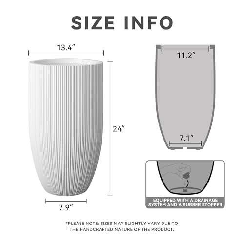 Kante Large Round Tapered White Concrete Planter 24" Tall, Outdoor - color: Textured White, size: 24" Tall