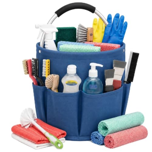 Foldable 4.5Gallon Cleaning Caddy Organizer with 6 Pockets, Non-Slip Handle