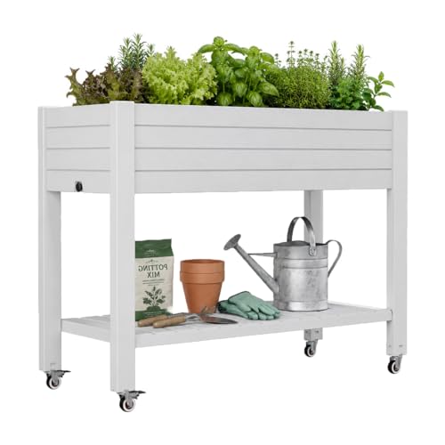 Elevated Raised Garden Bed with Wheels,Planter Box,Ashen-33.7" h - color: Ashen, size: 33.7"h