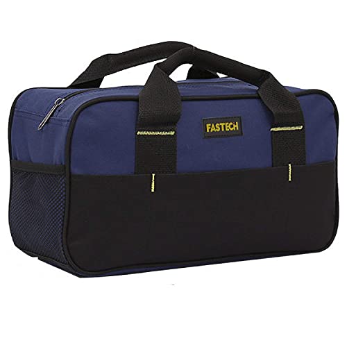 FASTECH 14 Inch Small Tool Tote Bag, Wide Mouth Tool Tote Bag, Waterproof Tool Organizer Bag, Multi-Pockets Wide Mouth Tool Tote For Man/Woman (Blue) - size: Blue