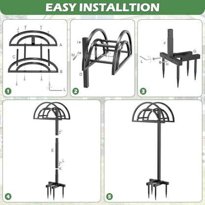 OLV Garden Hose Holder, Freestanding Water Hose Reel for Outside - color: Black