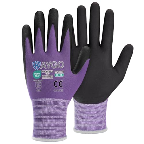 KAYGO Safety Work Gloves, MicroFoam Nitrile Coated, Men Women,KG18N - color: Purple, size: X-Large