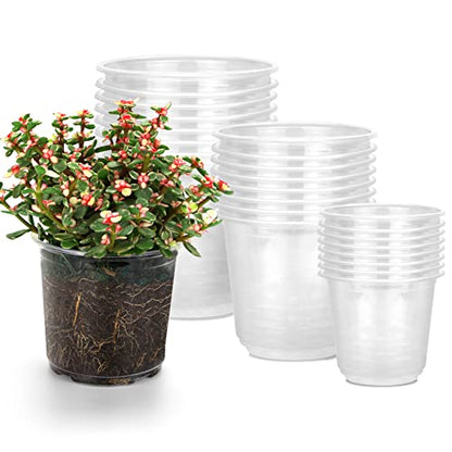 RAOOKIF 6/5/3.5 Inch Clear Nursery Pots with Drainage, 24 Pack Clear Nursery Pots for Plants, Flexible Plastic Garden Flower Pot - size: 3.5+5+6 INCH
