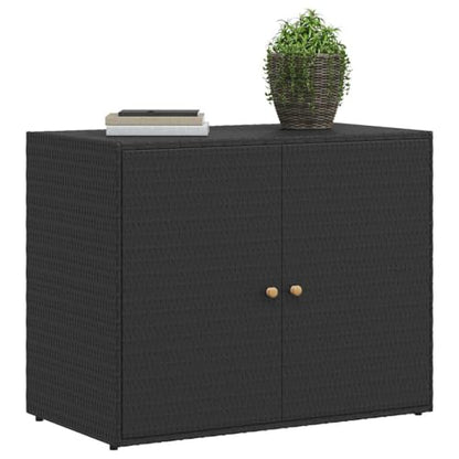 Poly Rattan Garden Storage Cabinet Black, Water Resistant Outdoor Cabinet with Acacia Wood Handles, Powder-Coated Steel Frame, 39.4x21.9x31.5 Inches - color: Black