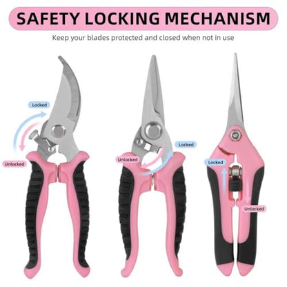 4Pcs Stainless Steel Garden Pruning Shears for Plants, Landscaping（Pink）
