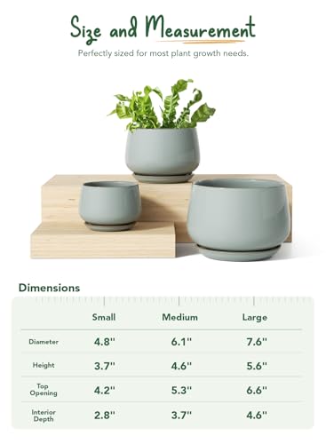 LE TAUCI Plant Pots, 4.1+5.1+6.5 inch, Set of 3, Reactive Glaze Blue Gray - color: Reactive Glaze Blue Gray