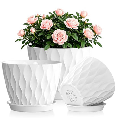 Plant Pots for Indoor Plants 3 Pack 10/9/8 Inch Plastic Planters - color: White