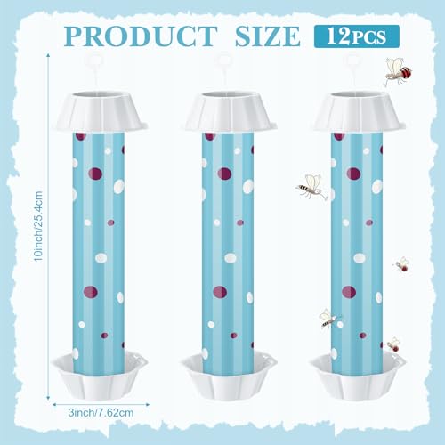 12 Pcs Sticky Fly Trap Fly Stick Indoor Outdoor Long Lasting Adhesive Fly Catcher with Hanging Hook for Wasps Gnats Bugs Insects Moths Fruit Flies Mosquitoes Spiders Fleas (Sky Blue, White) - color: Sky Blue, White