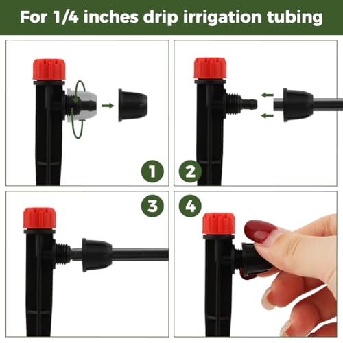 30 PCS Drip Irrigation Emitters with Stakes, 1/4 in Push-to-Connect Drippers, Adjustable 360° Water Output for Garden and Plant Watering(Color:Red) - color: Red