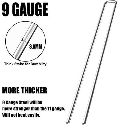 6'' 9 Gauge Heavy Duty Garden Landscape Staples, 125 Pack Anti-Rust Galvanized Garden Stakes, U-Shaped Lawn Sod pins for Anchoring Weed Barrier and Landscape Fabric, Netting - size: 6 INCH