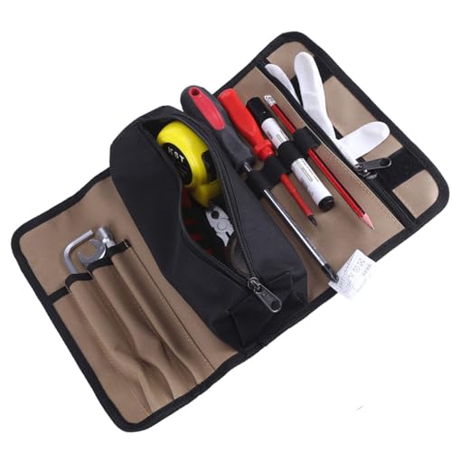 Small Tool Roll Bag, Portable Foldable Garden Tool Bag Roll Up Tool Organizer Pouch for Bicycles Motorcycles 600D Oxford Fabric Tool Roll for Wrenches Screwdrivers Pliers