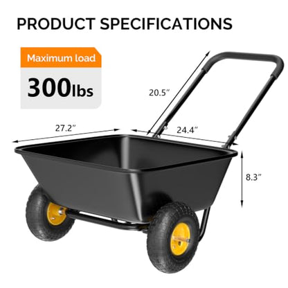 VINGLI Wheelbarrow, Plastic and Steel Wheel Barrel, Garden Cart for Lawn, Gardening, Construction (Black) - color: Black