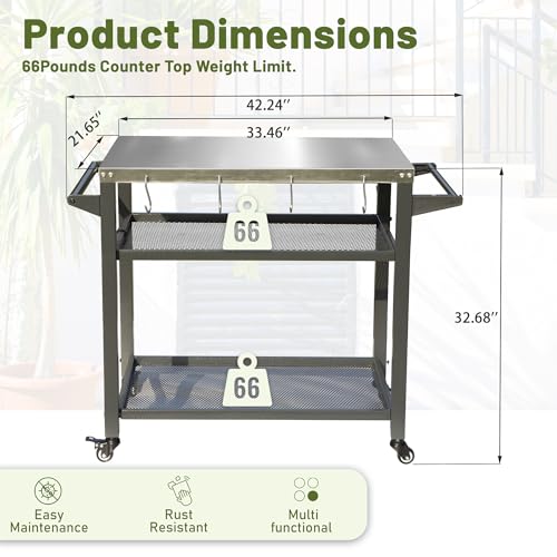 Domi 3-Shelf Outdoor Grill Table, Grill Cart with Wheels, Outdoor Pizza Oven and Food Prep Table, Blackstone with Stainless Steel Tabletop, BBQ Stand for Blackstone Griddle for Outside BBQ - style: Stainless Steel Tabletop+Mesh Shelf