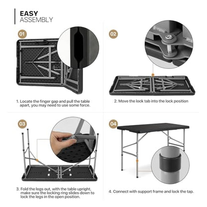 MoNiBloom 4Ft Folding Card Table, Picnic Cookout Table w/Handle, Black - color: Black