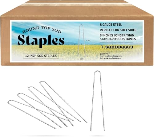 Sandbaggy 12-inch 8-Gauge Round Top Landscape Staples~SOD Garden Stakes Weed Barrier Pins (500 Staples) - size: 500 Staples