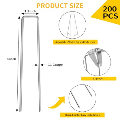 CEWOR 200 Pack Landscape Staples 6 Inch, 11 Gauge Garden Stakes - size: 6 Inch-200 Pack