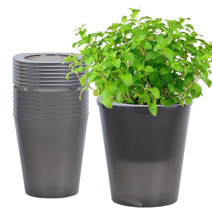 Oliz Self Watering Planter 8 Pcs,4.3 Inch Flower Plant Pot with Inner Pot, Indoor Self Watering Planter Pot for Herbs, Flowers - color: Black