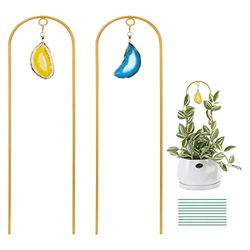 2PCS Small Gold Plant Trellis for Indoor Potted Climbing Plants with Agate - color: 04-Yellow Blue