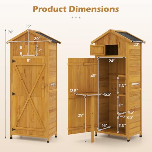IRONMAX Outdoor Wooden Storage Shed with Folding Table, Natural 30"x20"x70" - color: Natural