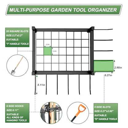 Garden Tool Organizer, Garden Yard Tool Rack for Garage, Garage Organization and Storage, Metal Yard Tools Storage up to 46 Tools/Rake/Broom/shovel/, Suitable for Garage, Yard, Patio, Shed