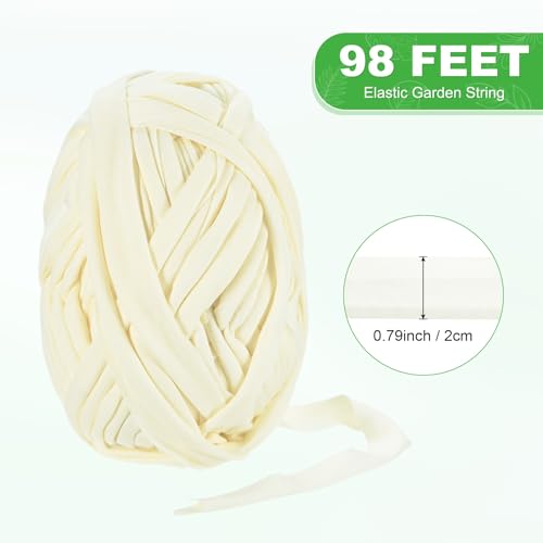 M METERXITY 1-Pack Garden Twine, 98 Feet Stretchy Gardening Tape for Climbing Plants/Tomatoes/Fruit Trees/Gardeners, Green Cloth Plant Ties [White] - color: White