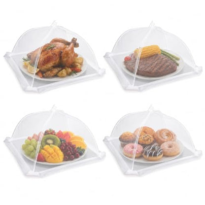 Food Cover,4 Pack Mesh Food Tent,14"x14",White Nylon Covers,Pop-Up Umbrella Screen Tents,Patio Net for Outdoor Camping, Picnics, Parties,BBQ,Collapsible and Reusable - color: 4*14inch
