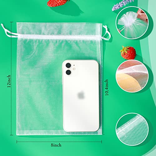 50 Pcs Fruit Protection Bags, 8x12 White Fruit Netting Bags for Fruit Trees Fruit Cover Mesh Bag with Drawstring, Netting Barrier Bags for Grapes Mango Fruit Trees Veggies Garden - color: White 8x12