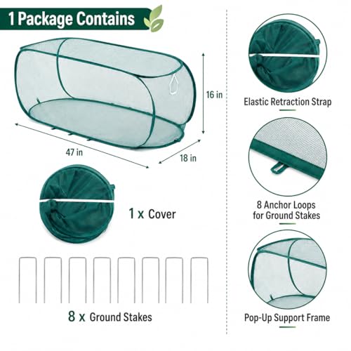 1PC Pop Up Garden Plant Cover 47" x 18" x 16"-Collapsible Mesh Plant Cover with 30% Sunblock Shade Cloth for Raised Garden Bed, Outdoor Plant Cover Against Birds, Rabbits & Squirrels - size: 1 Pack