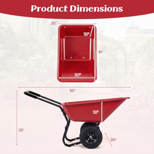 Goplus 2 Wheel Wheelbarrow, 330 LBS Utility Garden Cart (Red) - color: Red