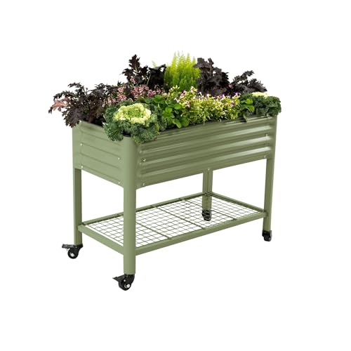 Vego garden Rolling Elevated Raised Garden Bed, 2' x 4' Outdoor Planters Boxes with Legs & Storage Rack for Patio, 700 Lbs Weight Capacity, Raised Beds for Gardening, Olive Green - color: Olive Green, size: 2' x 4'