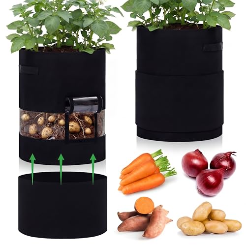 Baderke 2 Pack Grow Bags with Visible Harvest Window, 20 Gallon, Black