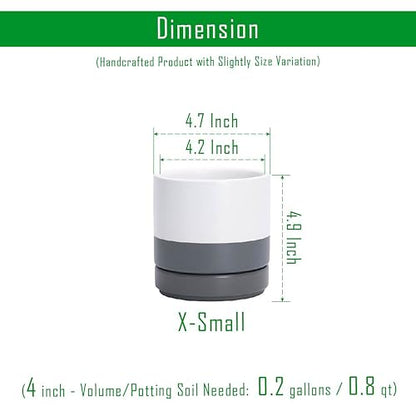 D'vine Dev 2-Pack Ceramic Pots with Saucers, White/Grey, 4.7 in, 94-V-B-6 - color: White/Speckled Grey, size: 4.7 Inch
