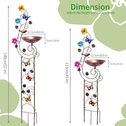 YYWMWM Metal Bird Bath with Trellis for Outside, 57” Height Birdbaths & Supports, Small Garden Decorative Trellises for Climbing Flowers Outdoor (Butterfly) - style: Butterfly