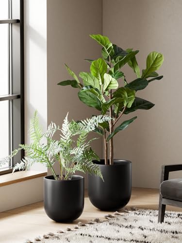 LE TAUCI 10 Inch Plant Pot, Ceramic Pots for Plants, Black - color: Black, size: 10"
