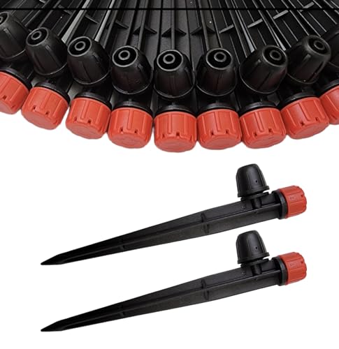 50-Pack Quick Connect Dripper Irrigation Emitters Adjustable 360 Degree Drip Emitters on 5" with Stake for 1/4" Drip Irrigation Tubing Irrigation Drip Ideal for (4-7mm) Garden Watering System - size: 50PK, style: Dripper