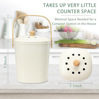 MUMTOP Compost Bin for Kitchen Countertop,1.4 Gal Bamboo Compost Container - color: Beige
