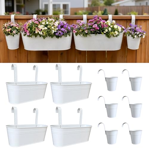 LaLaGreen 17 in Patio Rail Planter (10-Piece Combo) Metal White Flower Pots - size: Combo C (10 pack)