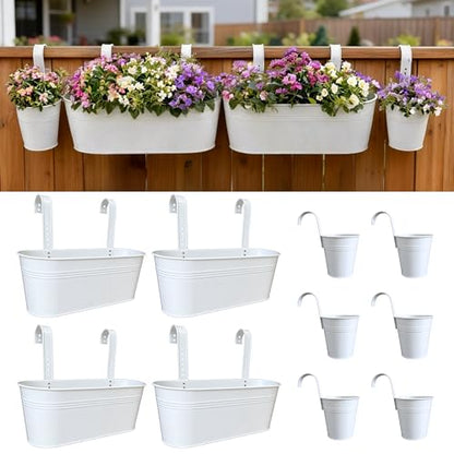 LaLaGreen 17 in Patio Rail Planter (10-Piece Combo) Metal White Flower Pots - size: Combo C (10 pack)