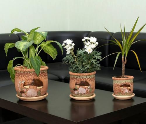 STP GOODS Ceramic Pot with Drainage Hole and Saucer, Plant Pots, Modern Decorative Planters for House Plants Indoor Flowers Plants, Cute Flower Pot - Gifts (Terracotta (3L)) - color: Terracotta ( 3l)