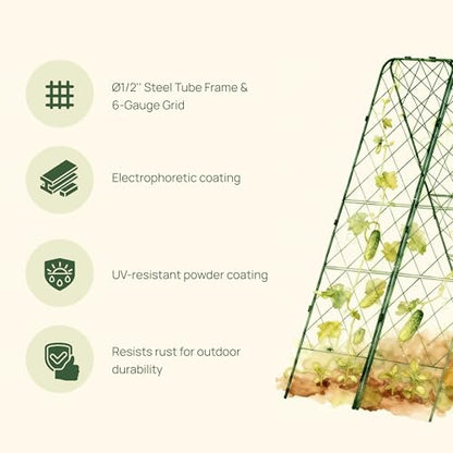 Vego Garden A-Frame Trellis 80" Tall Cucumber Cage for Garden & Pots, Rust-Resistant Tomato Stakes Heavy Gauge Plant Cage Trellis Support for Climbing Vegetables Plants 2 Pack - size: 80" Tall