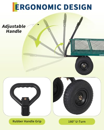1200LB Heavy Duty Steel Garden Cart, Utility Wagon w/ 13" Tires, Mesh Sides - size: Green 1200LBS