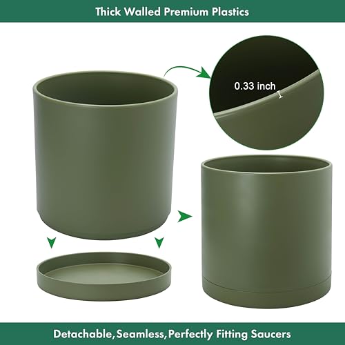 D'vine Dev Plastic Planter Pot with Saucer, 10 in, Olive, 74-X-I-2 - color: Olive, size: 10 Inch